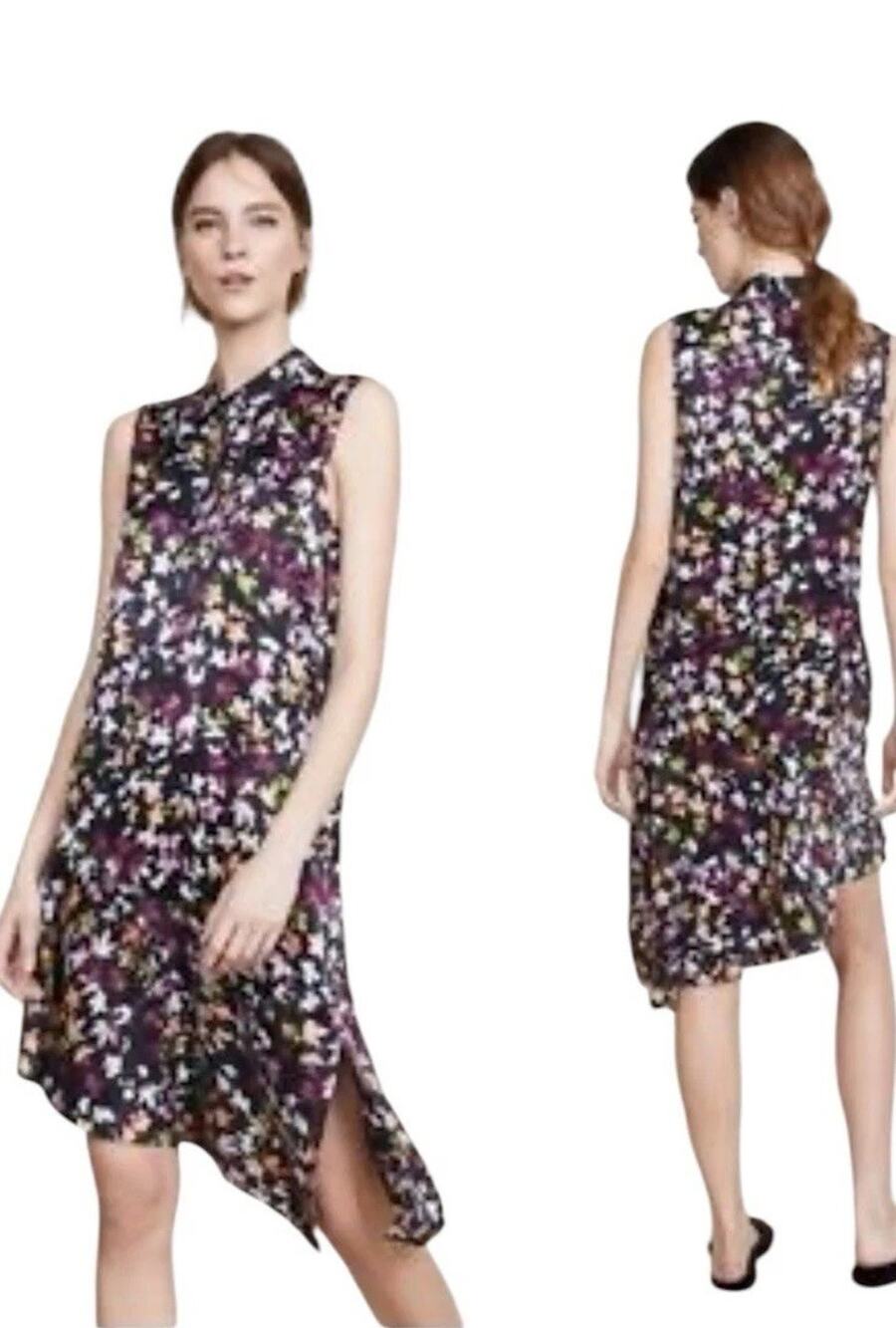 Equipment DRESS Femme Tira Silk Shift Asymm Midi Dress Eclipse Floral SZ MED
